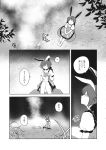  1girl animal_ears braid bunny_tail comic dress ear_clip grey_hair highres long_hair monochrome rabbit rabbit_ears seiran_(touhou) shikushiku_(amamori_weekly) tail touhou translation_request twin_braids 