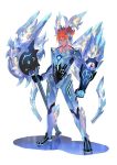  1boy armor full_body iwamoto_minoru looking_at_viewer male_focus official_art redhead short_hair simple_background smile solo spiky_hair weapon white_background xenoblade_2 