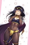  1girl breasts cape cleavage closed_eyes covered_navel eyeshadow fire_emblem fire_emblem:_kakusei hands_on_own_cheeks hands_on_own_face happy heart makeup nail_polish ochrejelly open_mouth pelvic_curtain smile solo stomach tharja tiara 