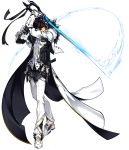  1boy armor artist_request black_hair buckle elsword full_body fur_trim furious_blade_(elsword) gloves highres holding holding_sword holding_weapon looking_at_viewer male_focus official_art pants raven_(elsword) shoes solo standing sword transparent_background weapon white_coat white_footwear white_pants yellow_eyes 