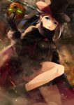  1girl ange_(princess_principal) black_cape black_footwear black_gloves black_hat black_skirt blue_eyes breasts brown_hair cape from_below gloves hat highres layered_skirt miniskirt open_mouth princess_principal short_hair skirt small_breasts solo tsuyuki_(oudan_chitsujo_xxx) 