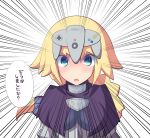  1girl :o alternate_headwear armor bangs blush braid breasts capelet corset emphasis_lines fate/apocrypha fate_(series) hair_ornament hair_scrunchie jeanne_d&#039;arc_(fate) jeanne_d&#039;arc_(fate)_(all) koyade long_hair looking_at_viewer medium_breasts nintendo_64_controller open_mouth scrunchie simple_background single_braid tareme translation_request underbust upper_body white_background 