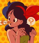  1girl ? blue_hair breasts cleavage dragon_ball feathers hair_ribbon hairband joakim_sandberg long_hair lunch_(dragon_ball) medium_breasts pac-man_eyes ribbon solo spaghetti_strap 