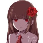  1girl brown_hair commentary_request dress_shirt flower ib ib_(ib) long_hair necktie red_eyes red_rose rose shirone_(shiromame-0111) shirt smile solo 