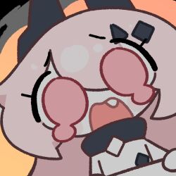  1girl absurdres amedrama arknights chibi chibi_only commentary_request fang highres korean_commentary long_hair open_mouth pink_eyes pink_hair solo theresa_(arknights) 
