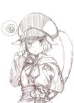  1girl :t animal_ears bangs blush cat_ears cat_girl cat_tail closed_mouth eyebrows_visible_through_hair final_fantasy final_fantasy_xiv hat head_tilt long_sleeves looking_at_viewer midorikawa_you miqo&#039;te monochrome pout simple_background sketch solo spoken_squiggle squiggle tail tears upper_body white_background wide_sleeves 