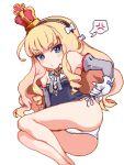  1girl :o anger_vein ass azur_lane bangs bare_shoulders black_hairband blonde_hair blue_bow blue_eyes blunt_bangs blush borube bow breasts cross crown detached_sleeves dress gloves hair_bow hairband legs_together long_hair long_sleeves lowres mini_crown no_nose open_mouth panties pixel_art queen_elizabeth_(azur_lane) ribbon short_dress side-tie_panties simple_background small_breasts solo speech_bubble spoken_anger_vein striped striped_ribbon underwear white_background white_bow white_gloves white_panties 