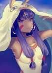  1girl absurdres collarbone earrings eyebrows_visible_through_hair facial_mark fate/grand_order fate_(series) highres jewelry long_hair looking_at_viewer natsu_(shamikana) nitocris_(fate/grand_order) purple_hair smile solo upper_body violet_eyes 