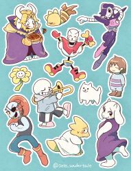 1girl 2024 2d 2others 3girls 6boys =_= ^_^ absurdres alphys ambiguous_gender animal annoying_dog anthro artist_name asgore_dreemurr beard black_hair black_shorts blonde_hair blue_jacket blue_pants blue_shirt blue_shorts bone boots brothers brown_footwear brown_hair cape clenched_hand closed_eyes deformed digital_media dog everyone facial_hair female fish fish_girl flexing floppy_ears flower flowey_(undertale) food foot_up frisk_(undertale) furry furry_female furry_male gloves goat goat_boy goat_ears goat_girl goat_horns green_background hair hair_over_one_eye high_heel_boots high_ponytail highres holding holding_bone holding_instrument horns human humanoid instrument jacket large_filesize lizard lizard_girl lizard_tail long_hair looking_back looking_down male mammal mettaton mettaton_ex mittens monster monster_boy monster_girl monster_kid_(undertale) multiple_boys multiple_girls multiple_others open_mouth outline pants papyrus_(undertale) pie pink_footwear pink_slippers pink_stripes plant ponytail red_cape red_footwear red_gloves red_hair reptile reptile_girl reptile_tail robot robot_boy sans_(undertale) scalie short_hair shorts siblings simple_background skeleton slippers slit_pupils soto_undertale striped striped_pants striped_shirt tears teeth toriel trombone twitter_username undead undertale undyne utdr_(toby_fox) v-shaped_eyebrows white_dog white_fur white_horns white_outline white_stripes yellow_flower yellow_sclera