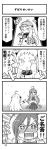  +_+ 4koma :d ahoge blush bow bowtie capelet comic commentary_request crossed_arms detective greyscale hair_bow hair_ribbon hat highres holding horns kantai_collection kiyoshimo_(kantai_collection) kurogane_gin long_hair low_twintails mittens monochrome northern_ocean_hime open_mouth pipe pleated_skirt pointing ribbon school_uniform sherlock_holmes shinkaisei-kan skirt smile translation_request twintails v-shaped_eyebrows 