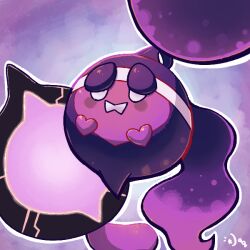  aquabluu artist_name blank_eyes blue_background commentary english_commentary multicolored_background no_humans open_mouth outline pecharunt pokemon pokemon_(creature) purple_background signature simple_background solo white_eyes white_outline 