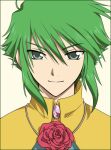  1girl asellus_(saga_frontier) bad_id bad_pixiv_id face flower green_eyes green_hair lowres red_rose rose saga saga_frontier short_hair smile solo 