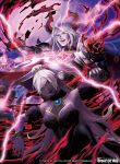  1boy 1girl bracelet copyright_name electricity force_of_will highres jewelry ko-ran magic_circle nail_polish official_art open_mouth pointy_ears ponytail red_eyes teeth white_eyes white_hair 