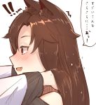  /\/\/\ 1girl ai_ken animal_ears blush brown_hair close-up fang hair_tousle imaizumi_kagerou long_hair profile red_eyes shiny shiny_hair sketch solo sparkle touhou translation_request wolf_ears 