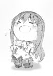  &gt;_&lt; :d akemi_homura chibi flying_sweatdrops graphite_(medium) kneeling long_hair mahou_shoujo_madoka_magica mitakihara_school_uniform open_mouth renji_(orange_ize) school_uniform sketch smile traditional_media xd 