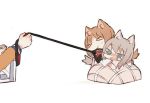  3girls animal_ears blush brown_hair casual dog_ears fud girls_und_panzer itsumi_erika kemonomimi_mode leash multiple_girls nishizumi_maho nishizumi_miho short_hair tears 