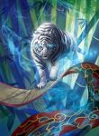  animal_ears bamboo bamboo_forest blue_eyes copyright_name force_of_will forest glowing glowing_eyes leaf misa_tsutsui nature no_humans official_art scroll tail tiger tiger_ears tiger_tail 