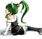  green_hair lowres maid maidloid ponytail smile tattoo thigh-highs thighhighs vocaloid 