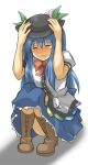 cowering crouching hat hinanawi_tenshi hinoryu skirt solo squatting tears touhou