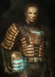  armor brown_hair dead_space face gun isaac_clarke male power_suit realistic scifi short_hair 