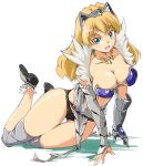  bikini_armor blue_eyes breasts cleavage elina face gauntlets long_hair queen&#039;s_blade queen's_blade torn_clothes umanosuke 