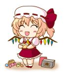  blonde_hair cake candy chibi closed_eyes fang fere flandre_scarlet food hat pastry short_hair touhou wings 