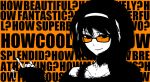  english ex_hien hairband key monochrome orange_(color) orange_background short_hair smirk sunglasses suzumiya_haruhi suzumiya_haruhi_no_yuuutsu text wall_of_text 