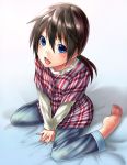  barefoot blue_eyes blush brown_hair feet inuduka_bouru inuzuka_bouru kneeling long_hair oekaki pajamas 