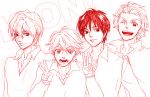  genderswap k-on! male monochrome multiple_boys red school_uniform sketch smile v wink 