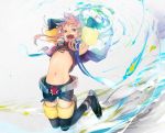  blue_eyes colorful detached_sleeves elbow_gloves gloves midriff navel open_mouth pink_hair shorts sumishuu thigh-highs thighhighs zettai_ryouiki 