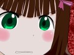  brown_hair face green_eyes gununu hair_ribbon idolmaster m@cop nonowa ribbon solo 