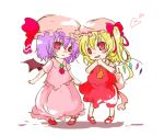  bad_id bat_wings blonde_hair blue_hair flandre_scarlet hat multiple_girls ponytail red_eyes remilia_scarlet short_hair siblings side_ponytail sisters souka_(souspirit) touhou wings 