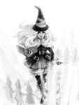  1girl book boots grimgrimoire hat lillet_blan long_hair monochrome pantyhose solo vanillaware wand witch wizard_hat 