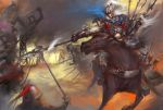  battle chang chang_(pixiv) highres horse original polearm spear weapon white_hair 