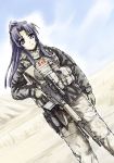  blue_eyes blue_hair camouflage canada digital_camouflage funeral_(artist) gun load_bearing_vest long_hair military ponytail rifle sumisi suzumiya_haruhi_no_yuuutsu weapon 