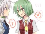  ? ascot bad_id bust green_eyes green_hair heart heart_of_string izayoi_sakuya kanaritu kazami_yuuka multiple_girls plaid_vest ribbon short_hair spoken_heart touhou white_background 