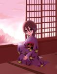  brown_hair japanese_clothes kimono kneeling kuchiki_rukia sakurai_(f/l) seiza short_hair sitting sunset 