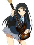  bangs bass_guitar black_hair blunt_bangs hime_cut instrument k-on! long_hair rutarou school_uniform solo transparent_background 