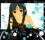  1girl akiyama_mio bad_id bangs bare_shoulders black_hair blue_eyes blunt_bangs don&#039;t_say_&quot;lazy&quot; don&#039;t_say_lazy dress face_paint facepaint flower hime_cut k-on! kosame02 long_hair solo strap_slip 