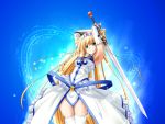  aqua_eyes armor armpits arms_up belt blonde_hair blush bracer braid brooch detached_sleeves fighting_stance frills frown glowing heart iris_(princess_waltz) jewelry long_hair magic_circle princess princess_waltz side_braid solo standing sword takeya_masami thigh-highs thigh_gap thighhighs thighs tiara very_long_hair wallpaper weapon white_legwear zettai_ryouiki 