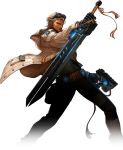  artist_request belt coat dark_skin dungeon_and_fighter facial_hair gauntlets glasses goggles goggles_on_head gun gunblader_(dungeon_and_fighter) handgun neon_lights official_art open_clothes open_coat pistol specialist_(dungeon_and_fighter) stubble sword weapon white_hair 