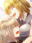  2girls anger_vein blonde_hair breasts fang heart highres jeanne_d&#039;arc_(alter)_(fate) jeanne_d&#039;arc_(fate) jeanne_d&#039;arc_(fate)_(all) multiple_girls necktie ramchi short_hair yellow_eyes yuri 