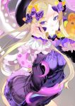  119 1girl abigail_williams_(fate/grand_order) arm_up bangs black_hat blonde_hair blue_eyes bow butterfly closed_mouth commentary_request dress eyebrows_visible_through_hair fate/grand_order fate_(series) fingernails hair_bow hands_in_sleeves hat highres long_sleeves looking_at_viewer object_hug orange_bow parted_bangs polka_dot polka_dot_bow purple_bow purple_dress solo stuffed_animal stuffed_toy suction_cups teddy_bear tentacle 