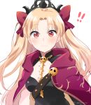  !! 1girl black_dress blonde_hair blush bow breasts cape closed_mouth crown dress ereshkigal_(fate/grand_order) eyebrows_visible_through_hair fate/grand_order fate_(series) hair_bow ica jewelry long_hair looking_at_viewer medium_breasts necklace purple_cape red_eyes simple_background solo spine surprised tohsaka_rin twitter_username upper_body white_background wide-eyed 