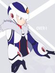  1boy android character_name cropped_torso expressionless fur_collar green_eyes grey_background helmet male_focus over-1_(rockman) rockman rockman_xover simple_background solo x 
