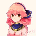  artist_name beige_background brown_eyes character_name curly_hair fire_emblem hairband jenny_(fire_emblem) jewelry kei-chan_(atlas_kei) necklace pink_hair portrait simple_background 