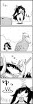  4koma bird bow cloak comic commentary_request fake_antlers greyscale hair_bow highres kimeemaru long_hair monochrome no_humans reiuji_utsuho shameimaru_aya shoebill smile snow snowing takobue tani_takeshi touhou translation_request yukkuri_shiteitte_ne 