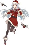  1girl aircraft airplane boots grey_hair hat kantai_collection konishi_(koconatu) long_hair official_art santa_costume santa_hat shoukaku_(kantai_collection) transparent_background 