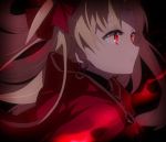  1girl :o bangs blonde_hair cape commentary_request earrings ereshkigal_(fate/grand_order) eyebrows_visible_through_hair fate/grand_order fate_(series) from_side hiiragi_fuyuki jewelry long_hair parted_lips red_cape red_eyes solo tohsaka_rin twintails upper_body 