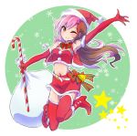  1girl brown_hair candy candy_cane christmas food hat iesupa neo_(rwby) one_eye_closed pink_hair rwby sack santa_costume santa_hat smile snowflakes solo 